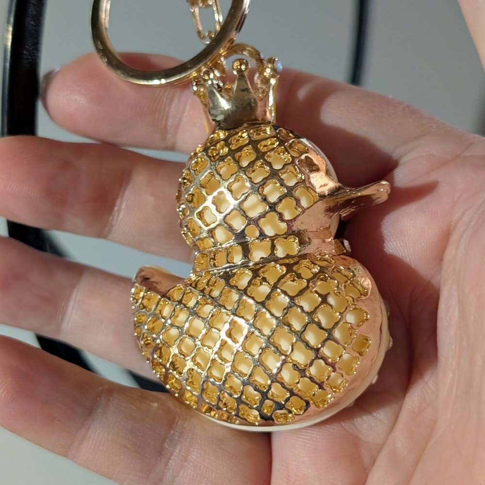 Jeweled "Rubber Ducky" Keychain with Crown Pastel Yellow - Picture 4 of 7